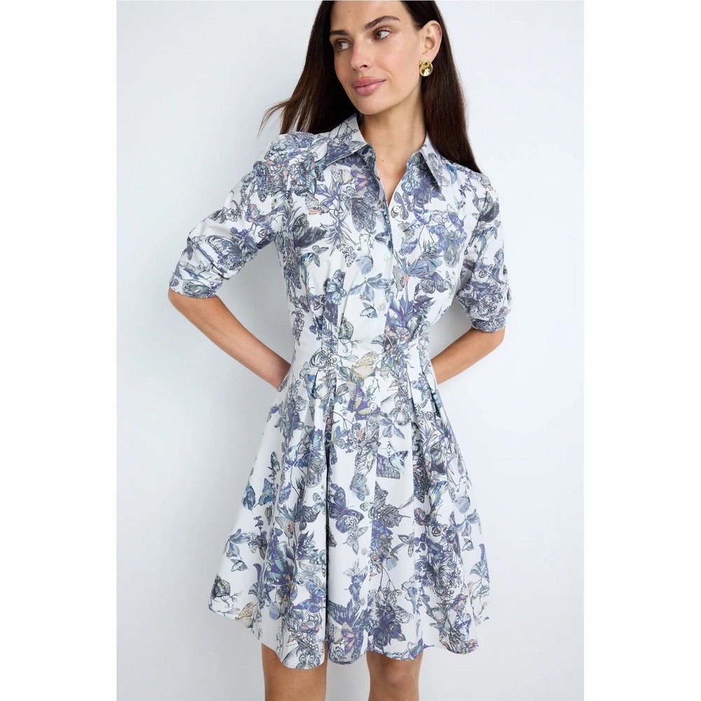 L'agence Journi Shirt Dress 4 Gray Blue Multi Watercolor Butterfly Mini Lagence